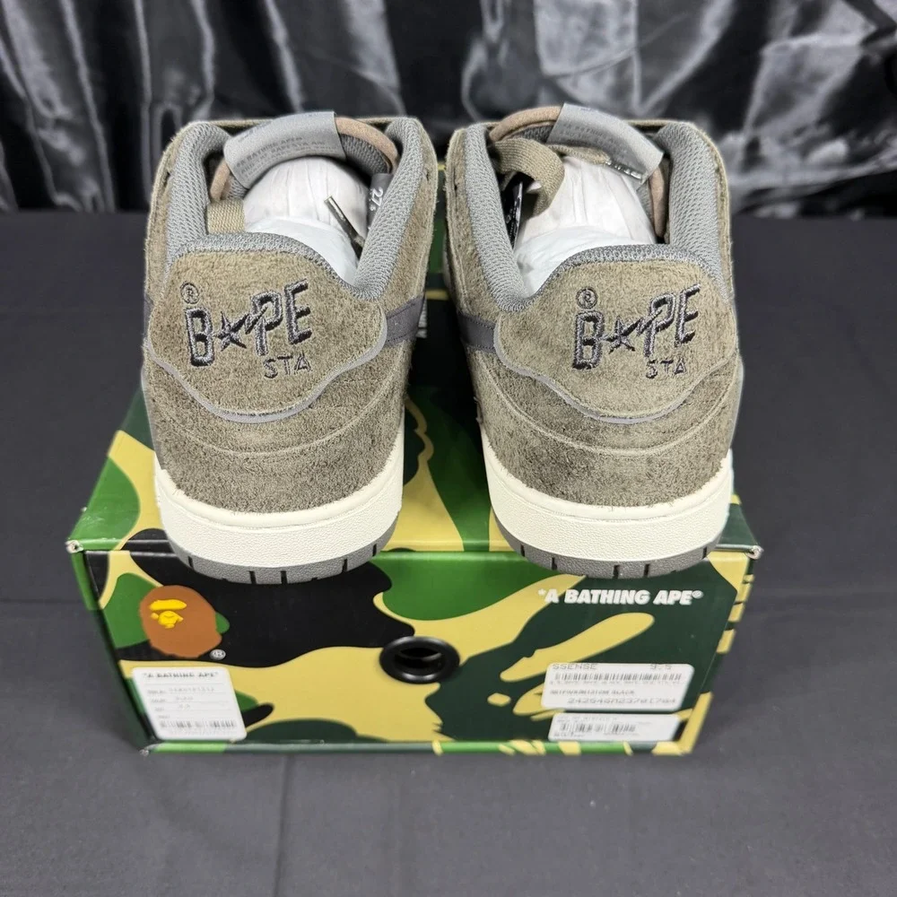 A Bathing Ape Bape SK8 STA #3 M1 Black Olive Suede Sneakers 1K80191312 Mens 9.5